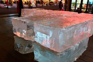 Huge ice cubes are waiting to be made into engravings.